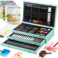 194 Piece Deluxe Art Set, Painting Drawing Supplies with 4 Blue