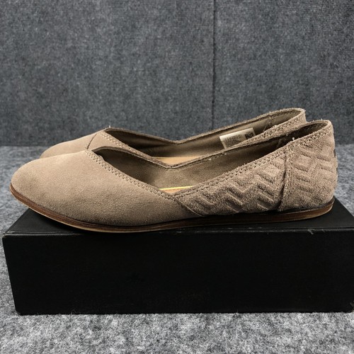 TOMS Shoes Womens Size 8 Taupe Suede Flats Chevron Embroidered Loafers Casual - Picture 5 of 11