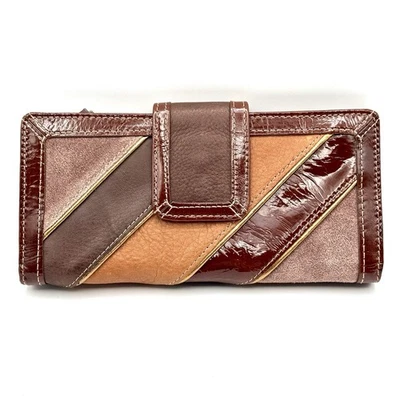 Fossil Vintage Clutch Geldbörse Portemonnaie braun & gold gestreift Akzente in Echtleder - Bild 1 von 4