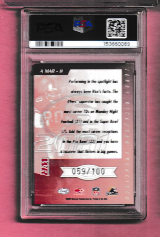 JERRY RICE 2001 QUANTUM LEAF ALL-MILLENIUM MARKS AUTO AUTOGRAPH PSA 9 MINT /100 view 2