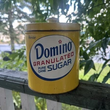VTG JL Clark Domino Granulated Sugar Yellow Metal Tin Canister Pure Cane Amstar