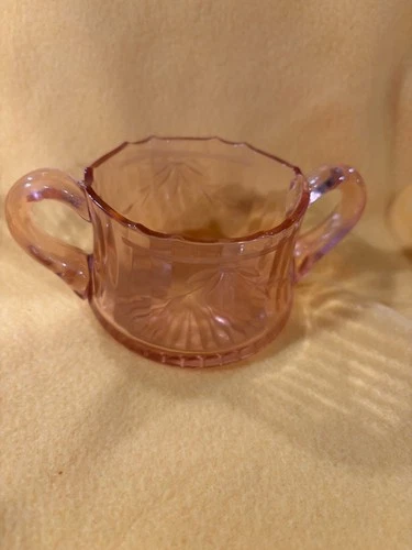 Vintage Jeannette Floral Poinsettia Pink Depression Glass Sugar Bowl