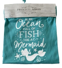 Nantucket Nautical Beach Printed Chef Apron 100% Cotton Be A Mermaid Ocean Blue