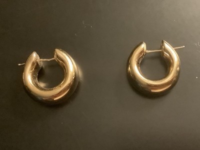 14K Solid Yellow Gold Small Round Huggie Hoop Earrings 1  X 5/8  inch Snap Back