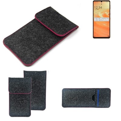 Filz Hülle für Sharp Aquos Sense6 dunkelgrau rosa Rand Case Tasche Schutz Hül