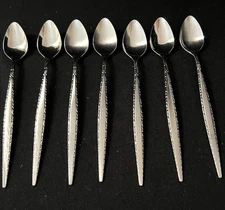 Oneida Community Venetia Stainless Iced Tea Spoons MCM Flatware Lot of 7