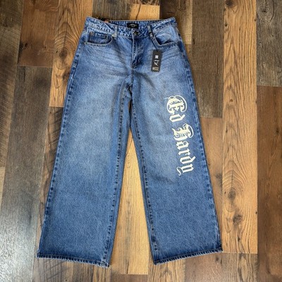 NWT Ed Hardy Y2K Buckle Back Denim Jeans Size 30 Wide Leg Baggy JNCO Born Free