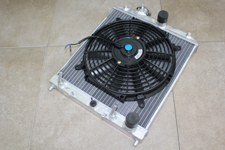 Radiador de aluminio automático 2 filas para Honda 92-00 Civic EJ EG EH A/T + Kit de ventilador negro Foto 2 de 2