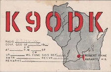 amateur ham radio QSL postcard K9ODK Robert Prine 1959 Baraboo Wisconsin
