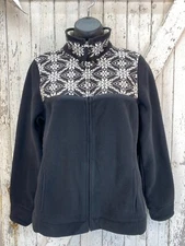 LL bean Women’s XS Black Jacket Fleece Full Zip Snow Flakes