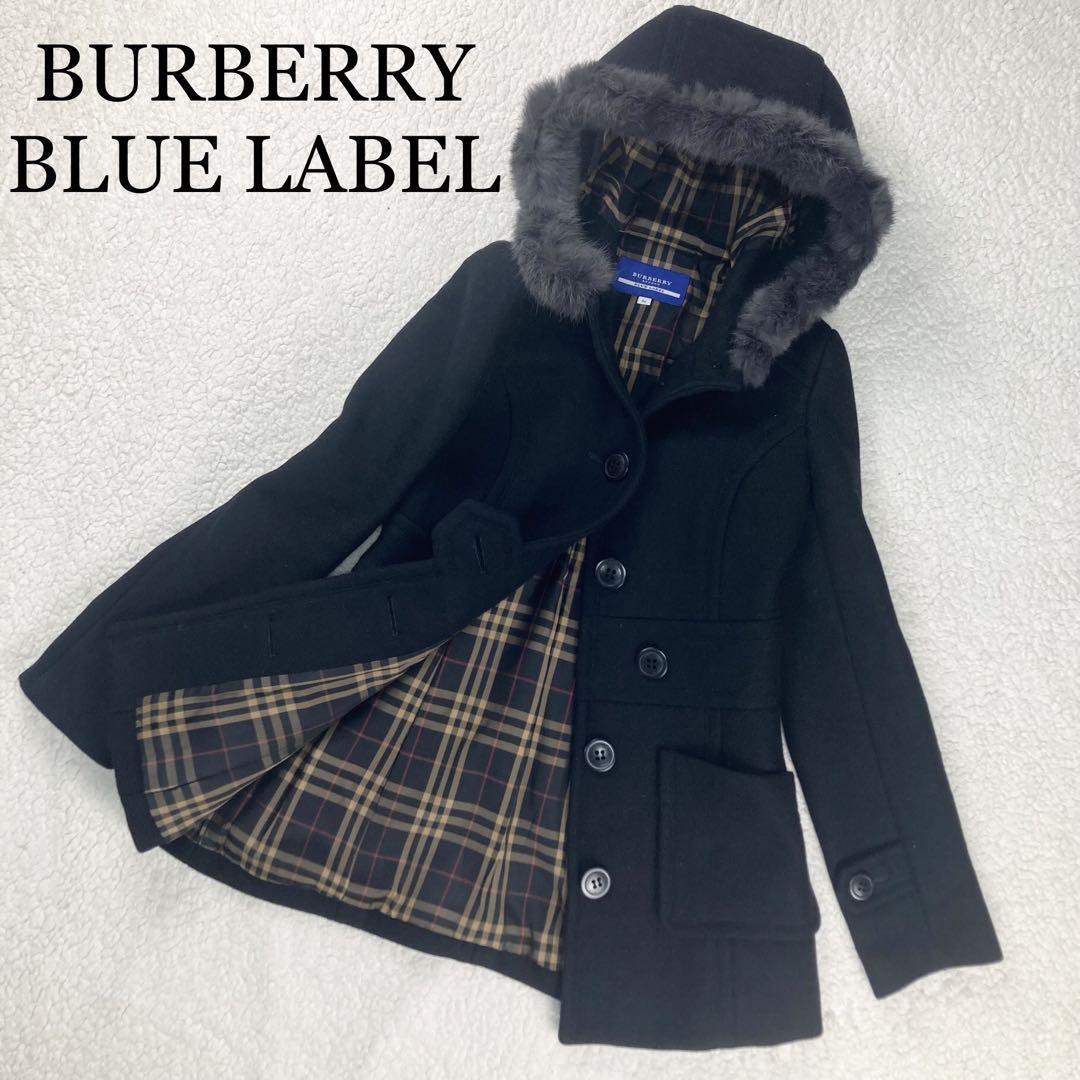 BURBERRY BLUE LABEL Angora Cashmere Blend Nova Check Rabbit Fur Women's #D2711A