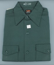 Men's 1960s NOS Lee Chetopa Green Work Shirt Small 60s Vtg Long Sleeve Button Up