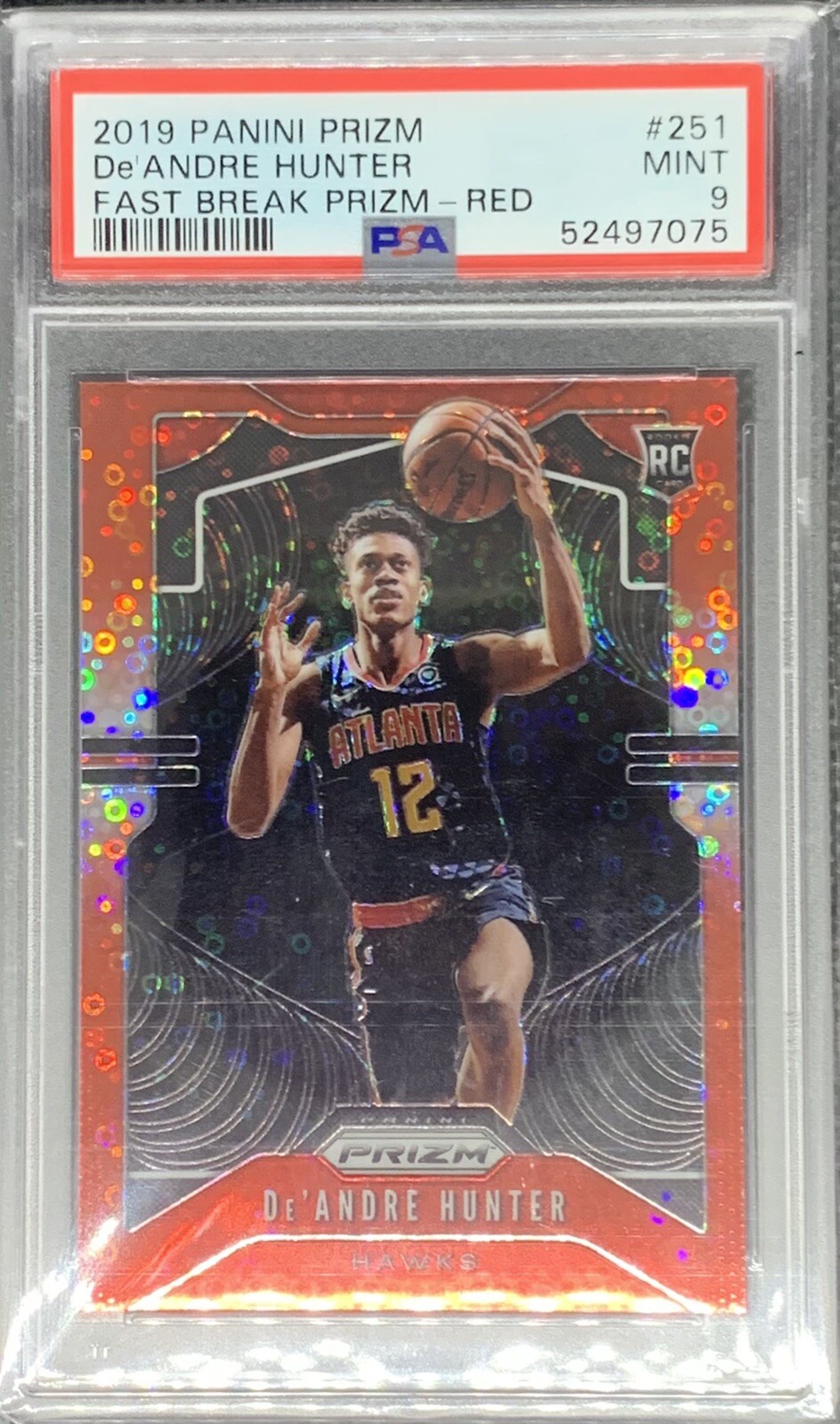 2019-20 Panini Prizm Deandre Hunter Fast Break Red /125 Rookie PSA 9 MINT Hawks