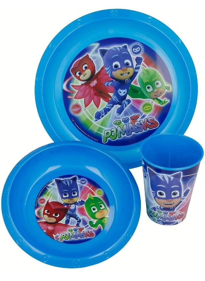 PJ Masks 3 Pezzi Pasto Set Con Piatto, Ciotola E Tumbler