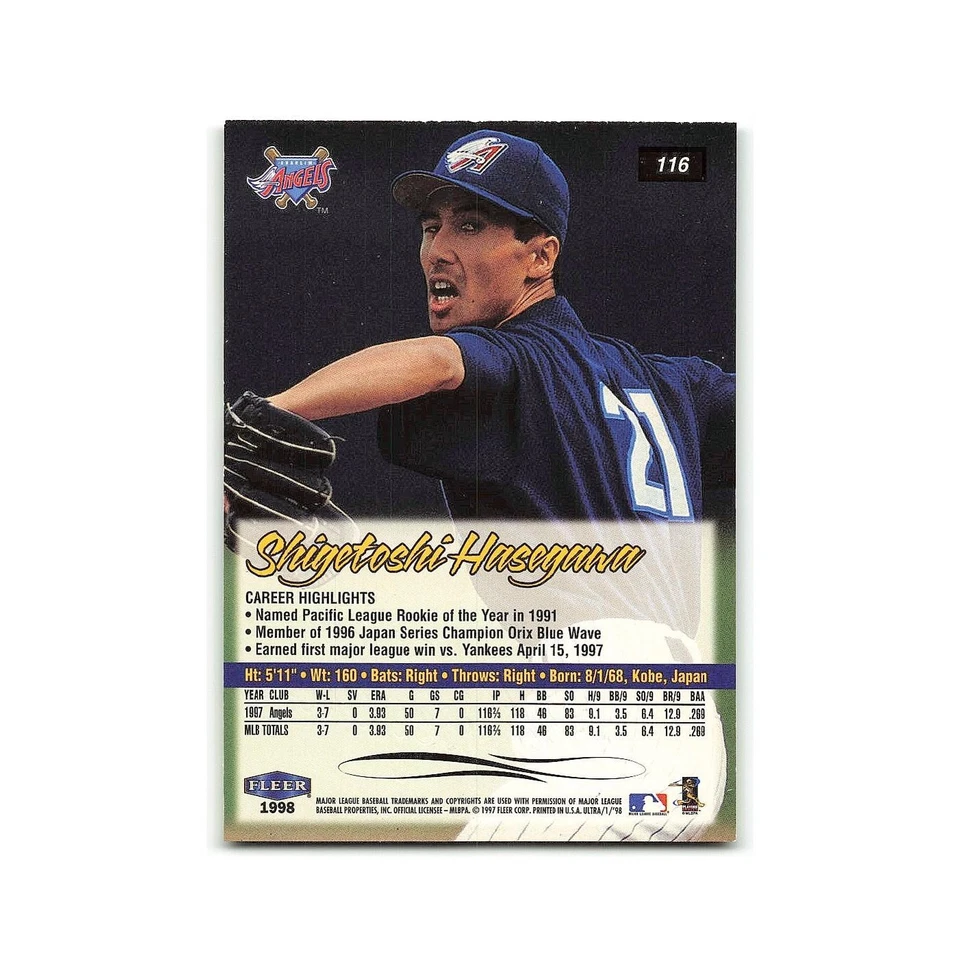 Shigetoshi Hasegawa 1998 Fleer Ultra #116 Anaheim Angels Baseball Card NM - Image 2 of 3