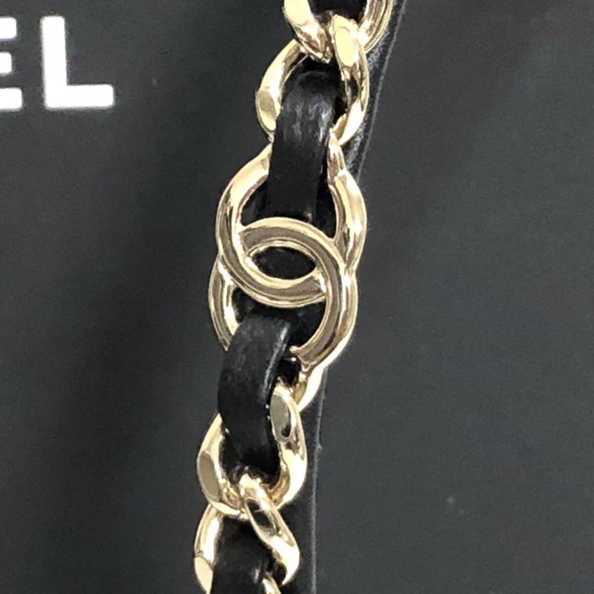 CHANEL Headband Black Leather Gold Plated Chain CC Logo B22S CHANEL Headband Black Leather Gold Plated Chain CC Logo B22S