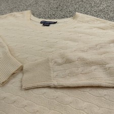 VTG Ralph Lauren Sweater Womens L Beige Aran Cable Knit Wool Angora Sweatshirt