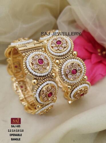 Ethnic 2 Pcs Indian Bollywood Gold Plated Bangles Bangle Fashion Jewelry EE - Picture 1 of 6