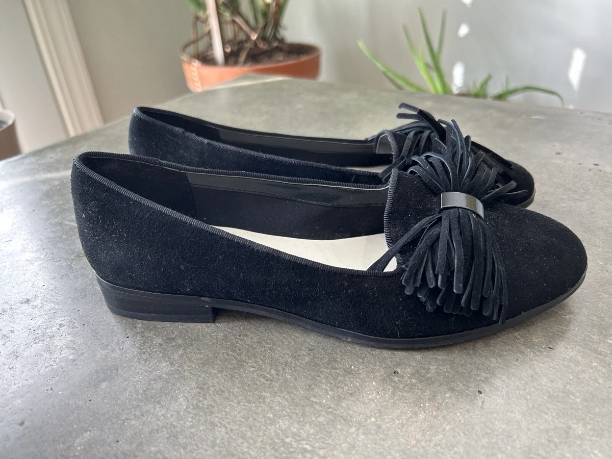 Anne Klein Dixie Black Tassel 6.5 Faux Suede Flats Loafers eBay