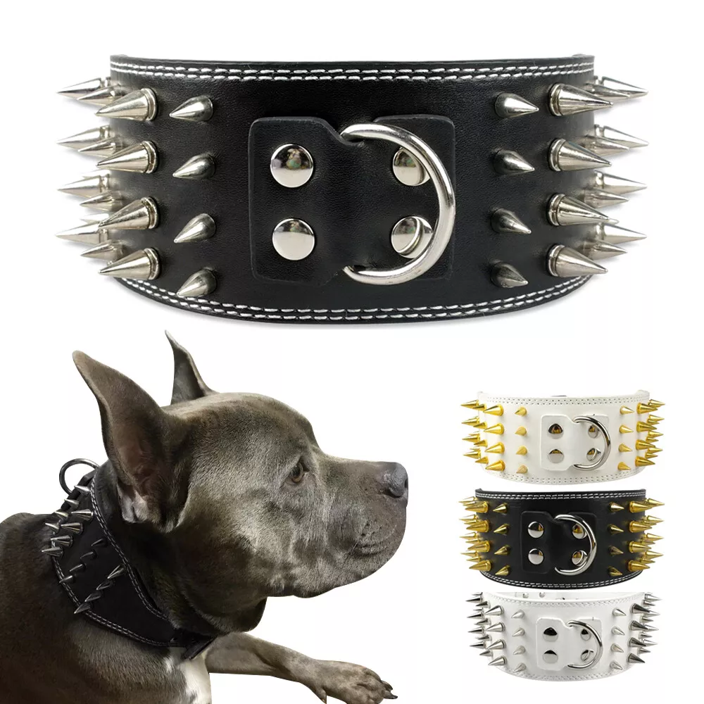 Classic Leather Cool Spiked Studded Adjustable Pet Collars For Large Dogs