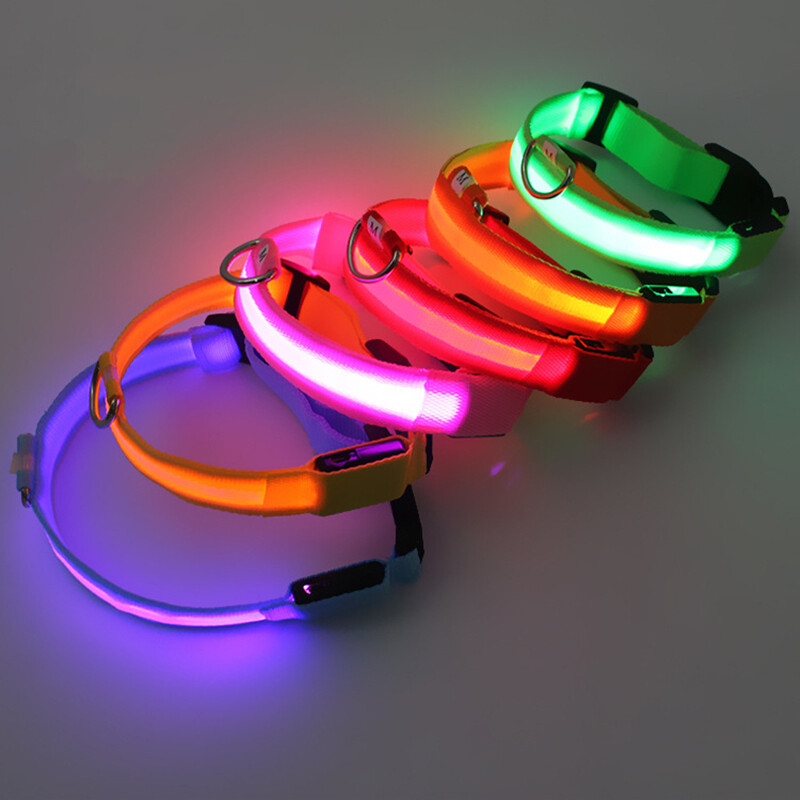 LED Adjustable Dog Collar Blinking Flashing Light Up Glow Pets Safety