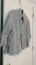MARK HEISTER White/Gray/Black Mélange 100% Wool Open Front Unlined Jacket. 