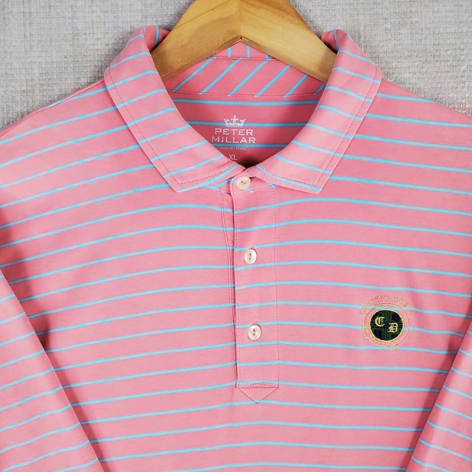 PETER MILLAR SEASIDE x CRYSTAL DOWNS Size XL Mens Polo Shirt Pink Blue  Golf