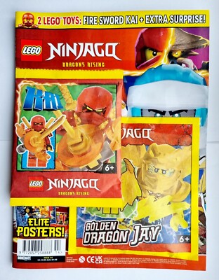 NEW LEGO NINJAGO MAGAZINE WITH EXCULSIVE KAI & GOLDEN DRAGON JAY MINIFIGURES