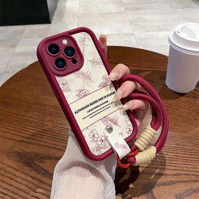 Hot Vintage Flower +Hand Strap Phone Case Cover For iPhone Huawei Xiaomi OnePlus