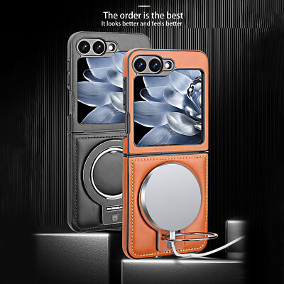 For Samsung Z Flip 6 5 4 3 Luxury Leather Magnetic Ring Stand Shockproof Case