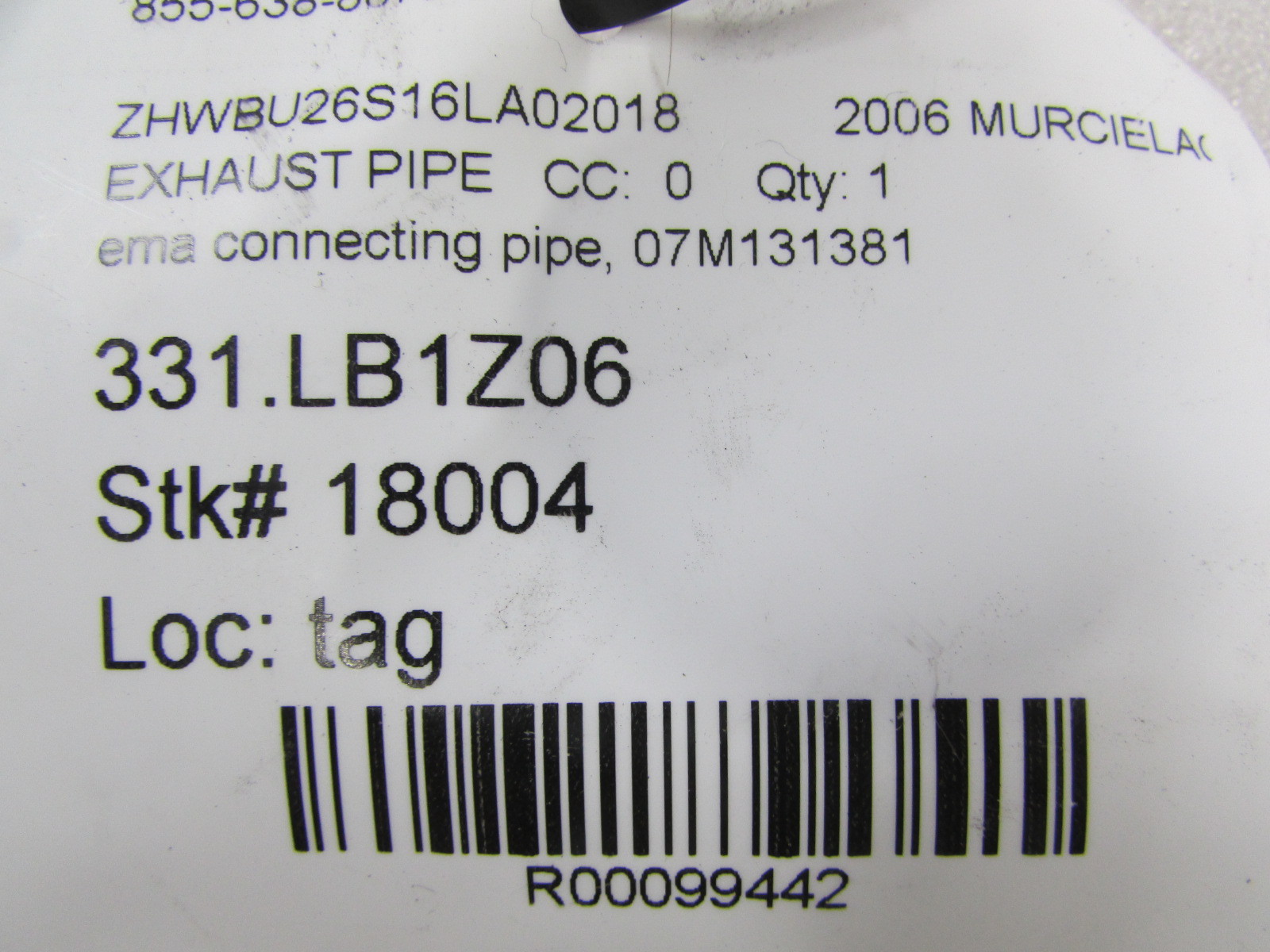Lamborghini Murcielago, Exhaust Pneumatic Valve, Used, P/N 078131102N