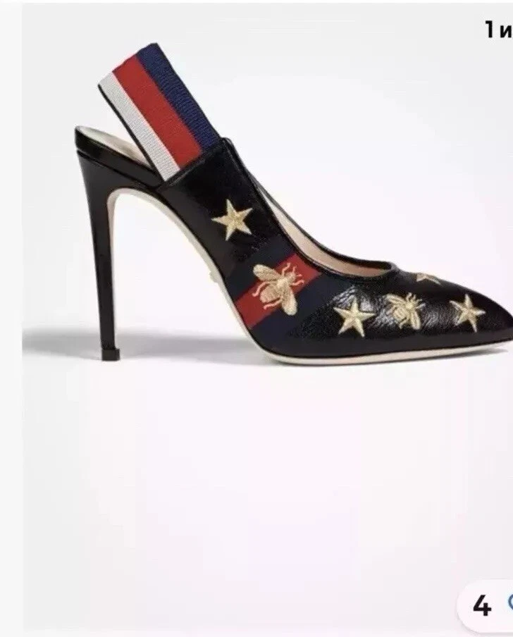 Chaussures neuves GUCCI cuir bout ouvert US 7,5 UK 4,5 EU 37,5 Bee Web Embroidere