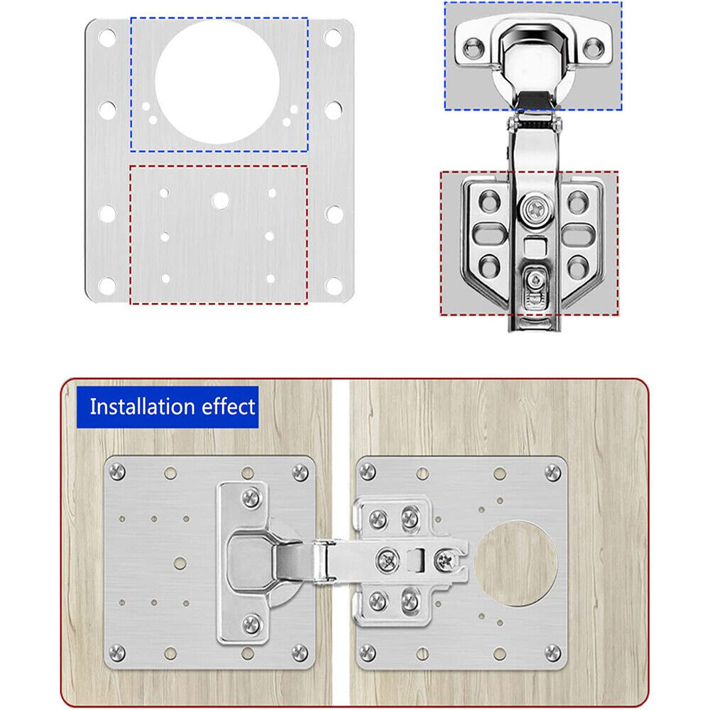 8x Kitchen Cupboard Door Hinge Repair Kit Plate & Fixing Screws