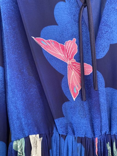 Vintage Hanae Mori 1970s Pleated Butterly Floral Peasant Chiffon Caftan Dress - Picture 14 of 17