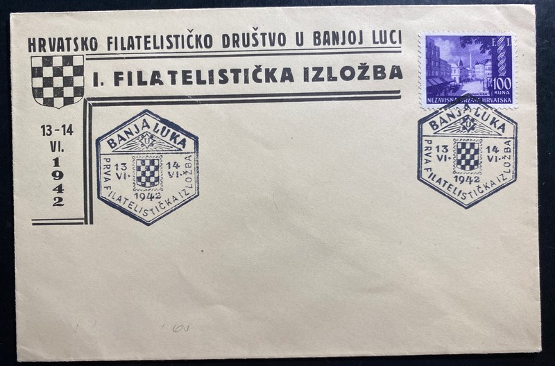 1942 Banjaluka Croatia First Day Cover FDC Sc#52 Philatelic exhibition