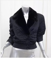 Escada Women’s Black Rayon Silk Bomber Jacket Beaver Fur German Size 36 Us 6 M
