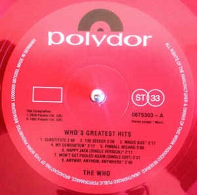 The Who - Who's Greatest Hits LP LIMITED UK Colored Vinyl Album