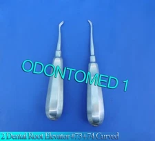 2 MILLER DENTAL TOOTH EAST WEST ELEVATOR #74+73 CURVED RIGHT+LEFT ROUNDED BLADE