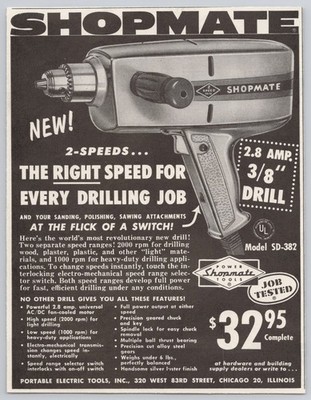 1958 Shopmate 3/8'' Drill Vintage Print Ad Model SD-382 2-Speed Power Tool