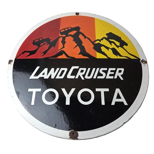 Vintage Toyota Sign - Automobile Land Cruiser Gas Pump Dealer Porcelain Sign