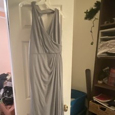 David's Bridal Gray Chiffon V-Neck Sleeveless Lined Maxi Dress Pleated 12