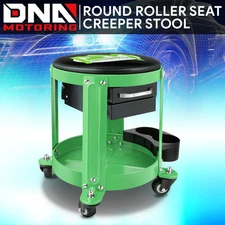 Round Mechanics Roller Seat Creeper Stool w/ Tool Storage Drawer & Tray Green