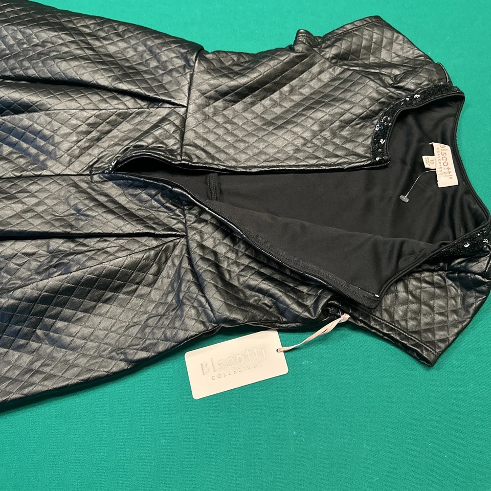 Nuevo con etiquetas Vestido Biscotti Brillante Imitación Cuero Cremallera Manga Gorra Cuello Lentejuelas Talla 10 Foto 3 de 4