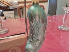 Blown Glass Green Pickle Christmas Ornament Old World Style Cucumber Great Box