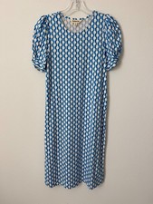 BODEN Short Sleeve Round Neck Blue/White Geo Stretch T-Shirt Dress Size 2