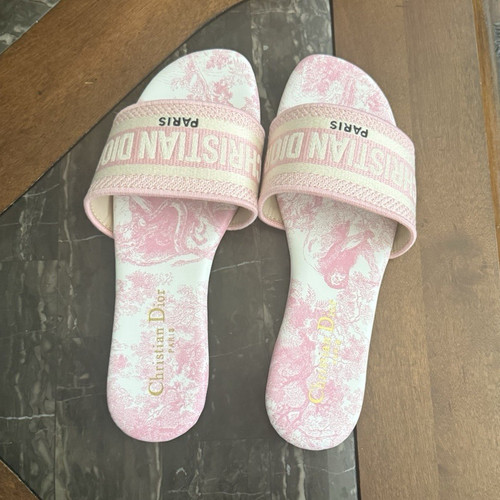 Dior Women’s Pink/White Toile Logo Leather Slide Sandals EU 39 US 8