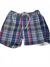 POLO RALPH LAUREN BOYS Swim Trunks. Blue Plaid. 3T/4 Waist 20, Length 10 PREPPY