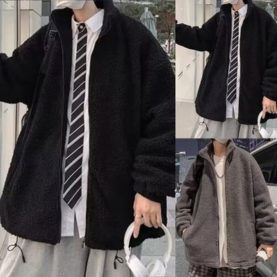 Mens Lamb Velvet Jacket Thickened Double Layer Casual Cotton Coat Zipper