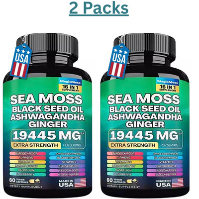 2 Sea Moss, Black Seed Oil, Ashwagandha, Turmeric, Ginger (16 in 1 Multivitamin)