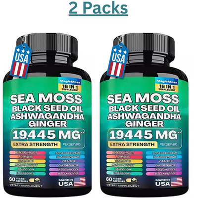 #ad 2 Sea Moss Black Seed Oil Ashwagandha Turmeric Ginger 16 in 1 Multivitamin $18.99